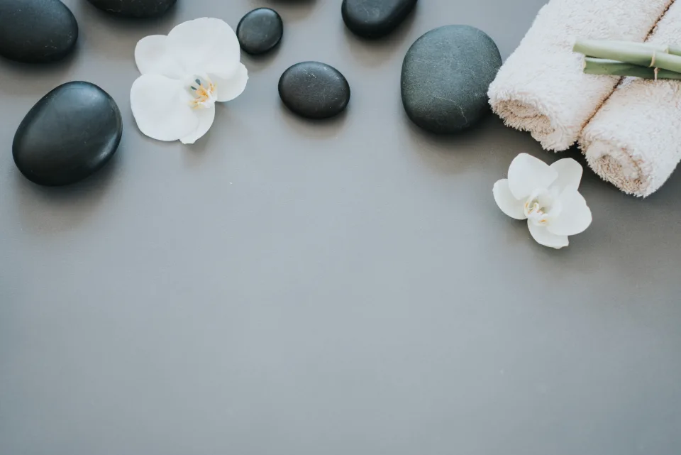 Piedras volcánicas y orquídeas